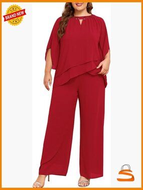 Mother of Bride Pant Suit Plus Size 2 Piece Chiffon Pantsuit Wedding Guest